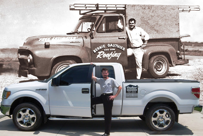 Gauthier Roofing and Siding Truck then and now